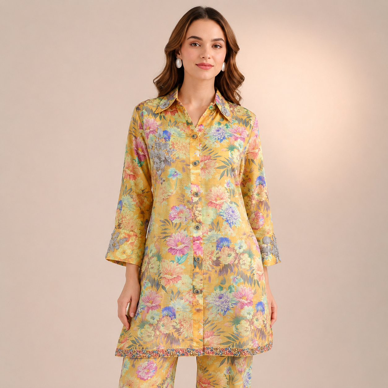 Goldenrod Floral Print Tunic Shirt